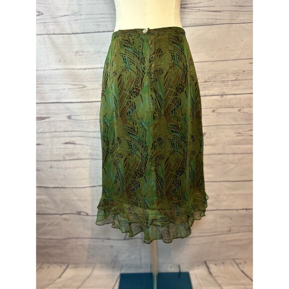 Richard Malcolm 100% Silk Olive Green Leaf Print Midi Skirt Size Medium - Picture 4 of 6